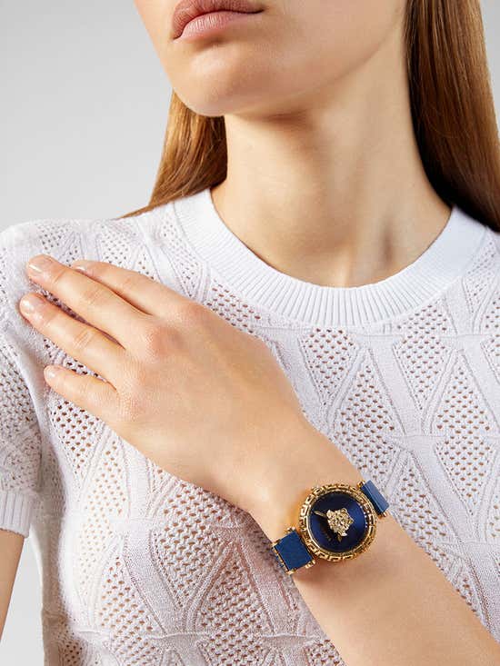 Versace Palazzo Empire Greca Quartz Blue Dial Blue Leather Strap Watch for Women - VEDV00219 Buy Now By Versace