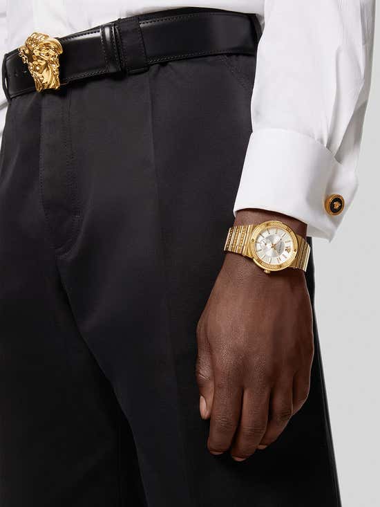 Versace Greca Silver Dial Gold Steel Strap Watch for Men - VEVI00520 Buy Now By Versace