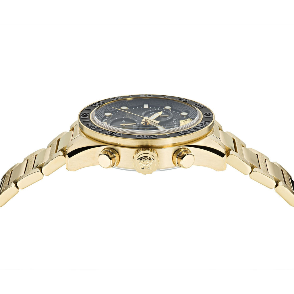 Versace Greca Dome Chronograph Black Dial Gold Steel Strap Watch for Men - VE6K00523 Buy Now By Versace