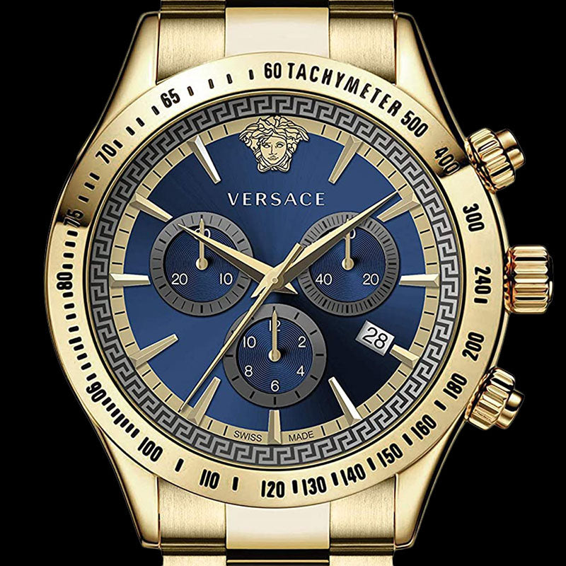 Versace Classic Chronograph Quartz Blue Dial Gold Steel Strap Watch For Men - VEV700619 Buy Now By Versace