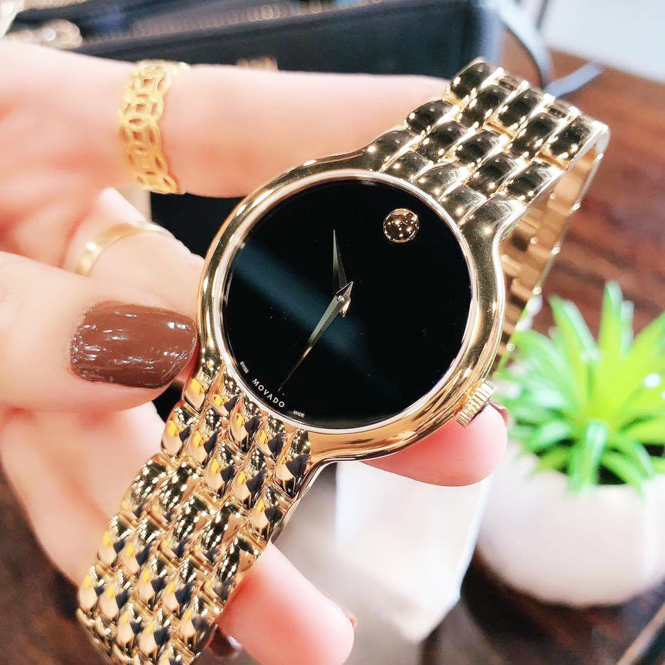 Movado Veturi Quartz Black Dial Gold Steel Strap Watch for Men - 0606934 Buy Now By Movado