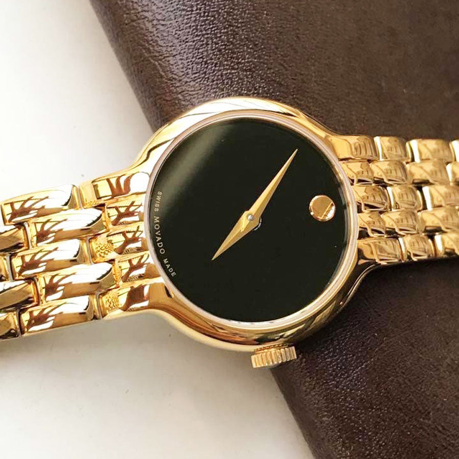 Movado Veturi Black Dial Gold Steel Strap Watch for Women - 0606935 Buy Now By Movado