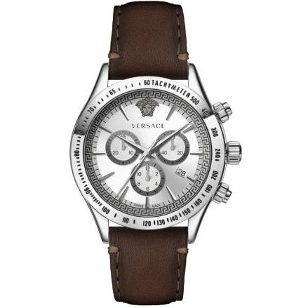 Versace Classic Chronograph Quartz Silver Dial Brown Leather Strap Watch For Men - VEV700119 Buy Now By Versace