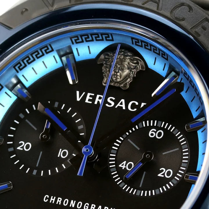 Versace icon Active Chronograph Black Dial Black Silicone Strap Watch For Men - VEZ700622 Buy Now By Versace