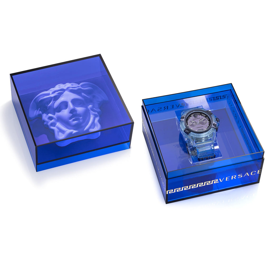 Versace Icon Active Chronograph Purple Dial Blue Silicone Strap Watch For Men - VEZ701523 Buy Now By Versace