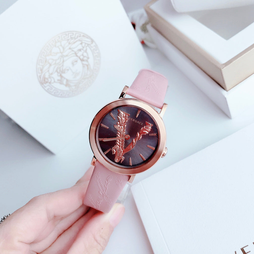 Versace Virtus Quartz Grey Dial Pink Leather Strap Watch for Women - VEHC00319 Buy Now By Versace