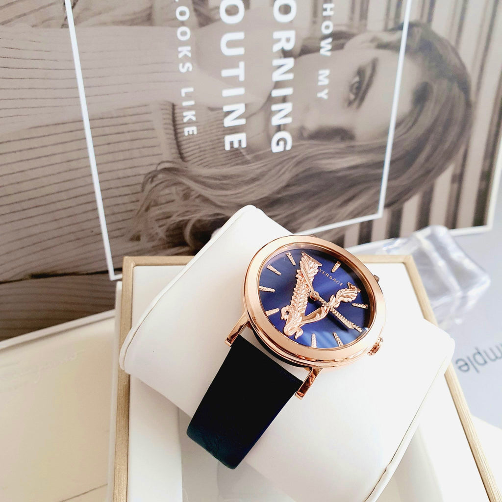 Versace Virtus Quartz Blue Dial Blue Leather Strap Watch for Women - VEHC00419 Buy Now By Versace