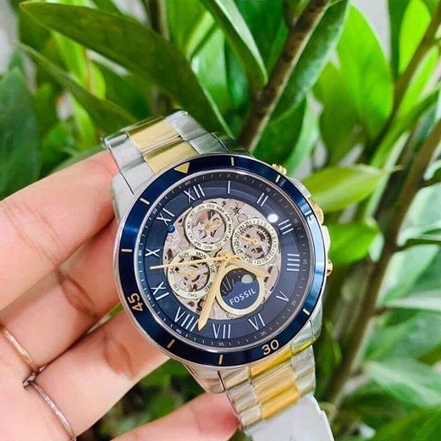 Fossil Grant Sport Automatic Skeleton Blue Dial Two Tone Steel Strap Watch for Men - ME3141 Buy Now By Fossil