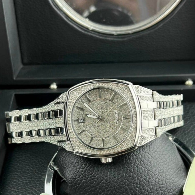 Bulova Phantom Swarovski Crystal Pave Silver Dial Silver Steel Strap Watch for Men - 98B296 Buy Now By Bulova