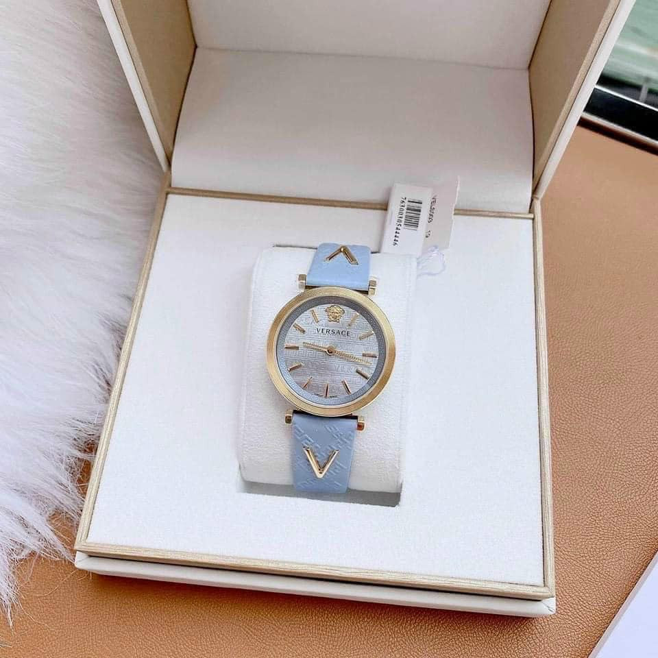 Versace V-Twist Blue Dial Blue Leather Strap Watch for Women - VELS00319 Buy Now By Versace