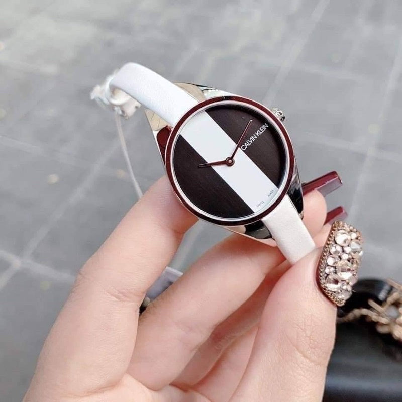 Calvin Klein Rebel White Black Dial White Leather Strap Watch for Women - K8P231L1 Buy Now By Calvin Klein