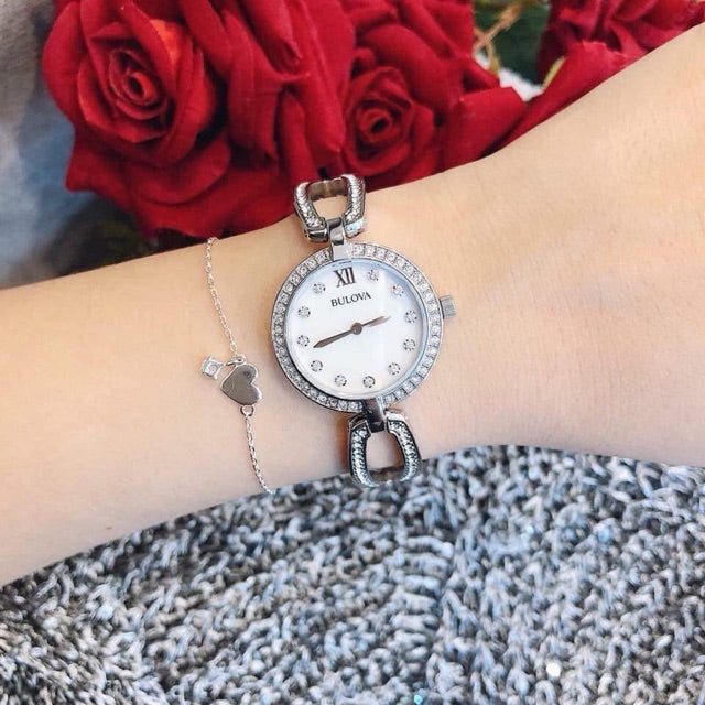 Bulova Crystal Collection Mother of Pearl Dial Silver Steel Strap Watch for Women - 96L223 Buy Now By Bulova