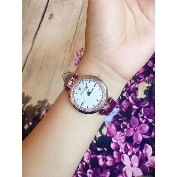 Versace Olympo Crystal Gleam White Dial Purple Leather Strap Watch for Women - VAN010016 Buy Now By Versace