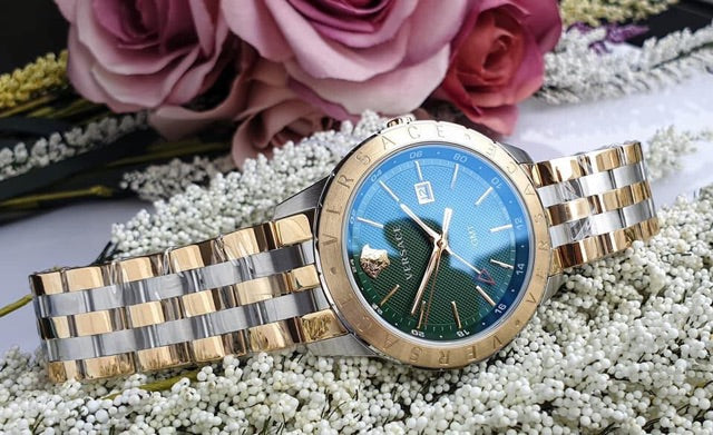 Versace Univers Quartz Green Dial Two Tone Steel Strap Watch for Men - VEBK00718 Buy Now By Versace