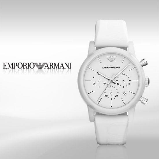 Emporio Armani Classic Chronograph White Dial White Rubber Strap Watch For Men - AR1054 Buy Now By Emporio Armani