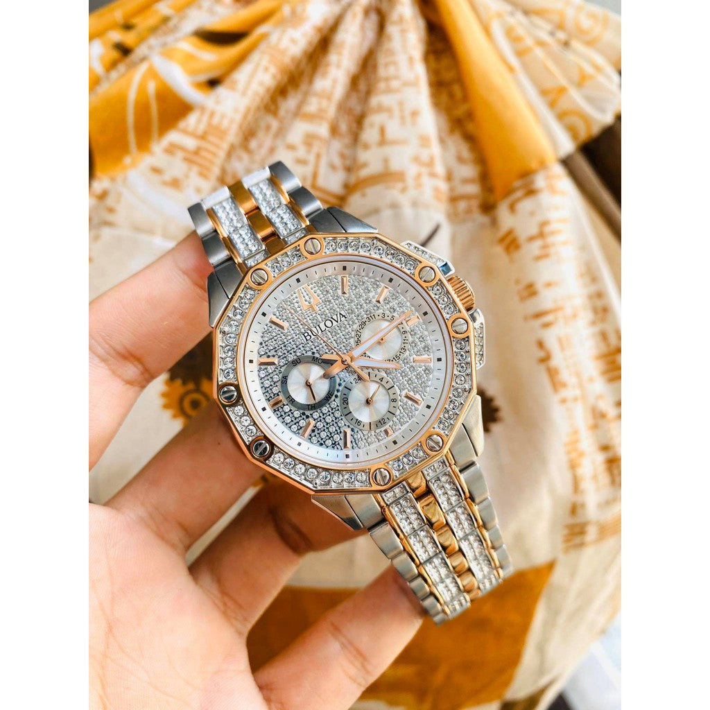 Bulova Octova Crystal Silver Dial Two Tone Steel Strap Watch for Men - 98C133 Buy Now By Bulova