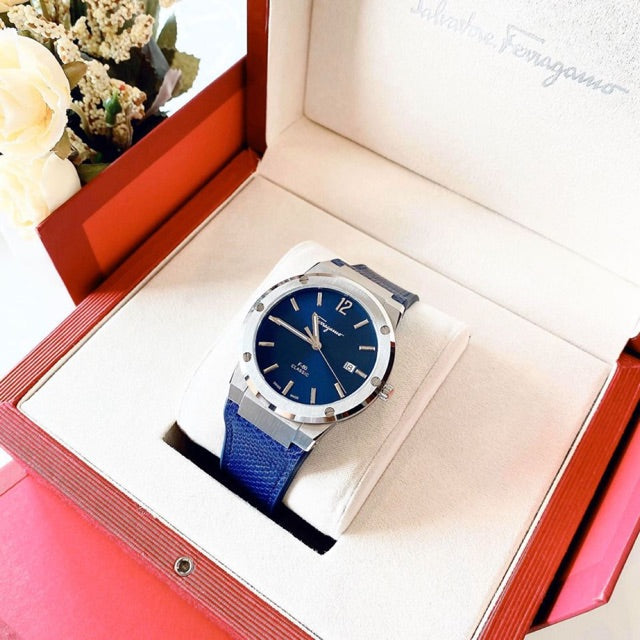 Salvatore Ferragamo F-80 Classic Blue Dial Blue Leather Strap Watch for Men - SFDT00719 Buy Now By Salvatore Ferragamo