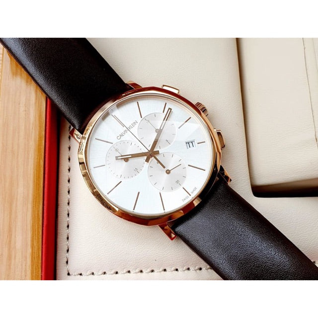 Calvin Klein Posh Chronograph White Dial Brown Leather Strap Watch for Men - K8Q376G6 Buy Now By Calvin Klein