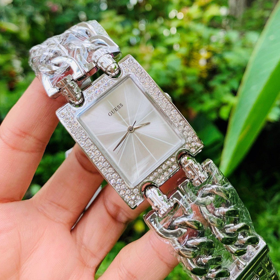 Guess Mod Heavy Metal Diamonds Silver Dial Silver Steel Strap Watch for Women - W95088L1 Buy Now By Guess