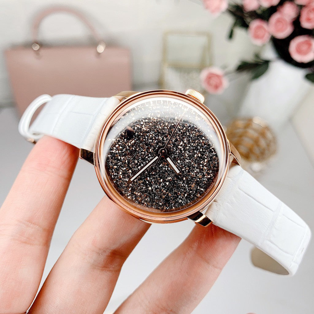 Swarovski Crystalline Hours Quartz Grey Dial Black Leather Strap Watch for Women - 5344635 Buy Now By Swarovski