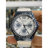 Guess Starlight Diamonds Silver Dial White Rubber Strap Watch for Women - W0846L7 Buy Now By Guess