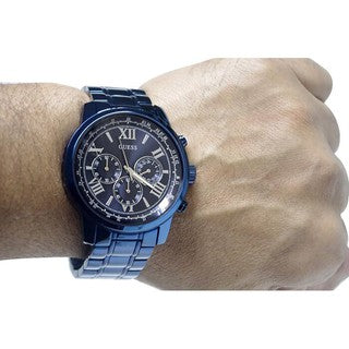 Guess Horizon Chronograph Black Dial Blue Steel Strap Watch For Men - W0379G5 Buy Now By Guess
