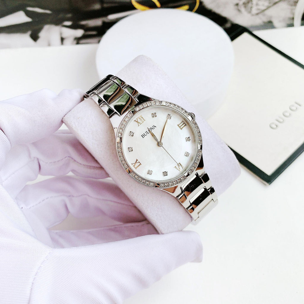 Bulova Crystal Collection Mother of Pearl Dial Silver Steel Strap Watch for Women - 96L263 Buy Now By Bulova