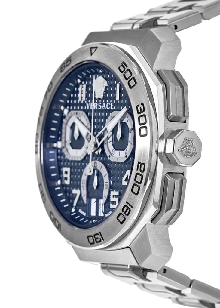 Versace Dylos Chronograph Blue Dial Silver Steel Strap Watch for Men - VQC090016 Buy Now By Versace