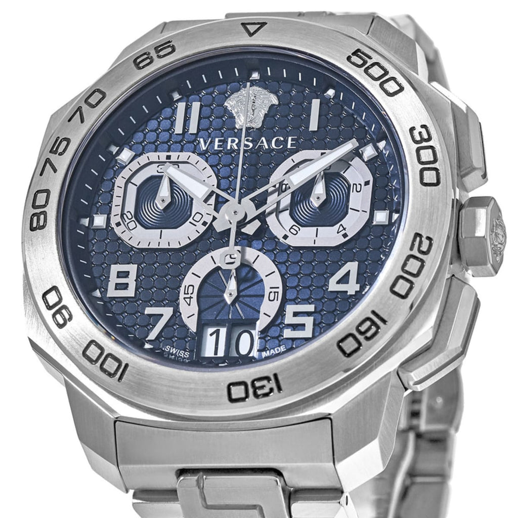 Versace Dylos Chronograph Blue Dial Silver Steel Strap Watch for Men - VQC090016 Buy Now By Versace