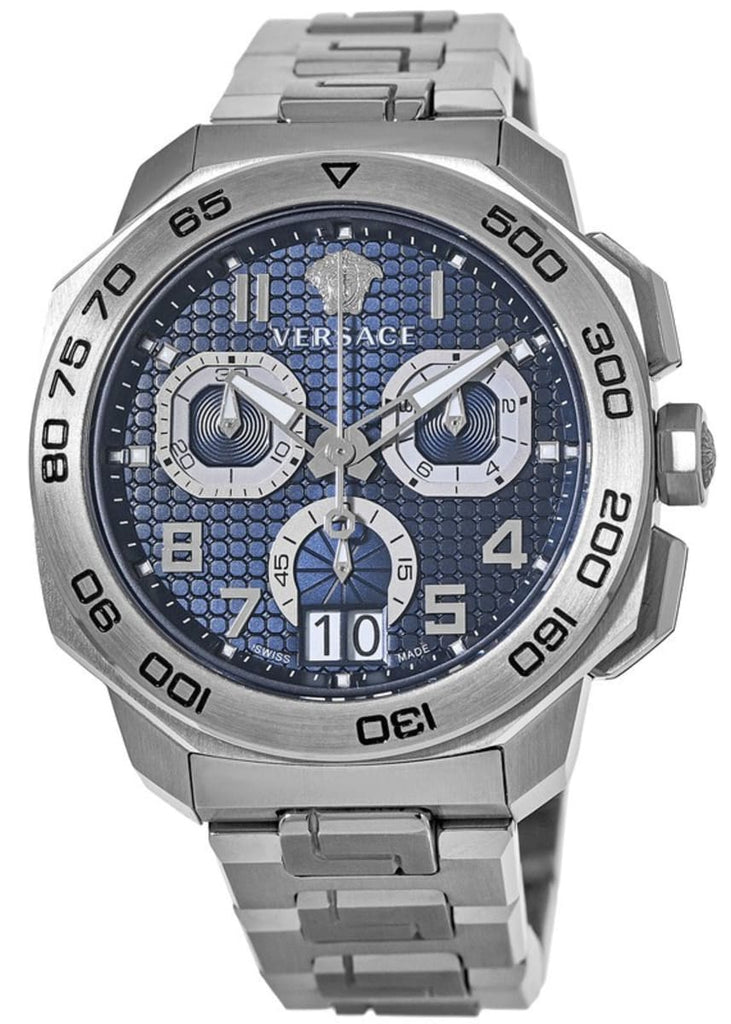 Versace Dylos Chronograph Blue Dial Silver Steel Strap Watch for Men - VQC090016 Buy Now By Versace