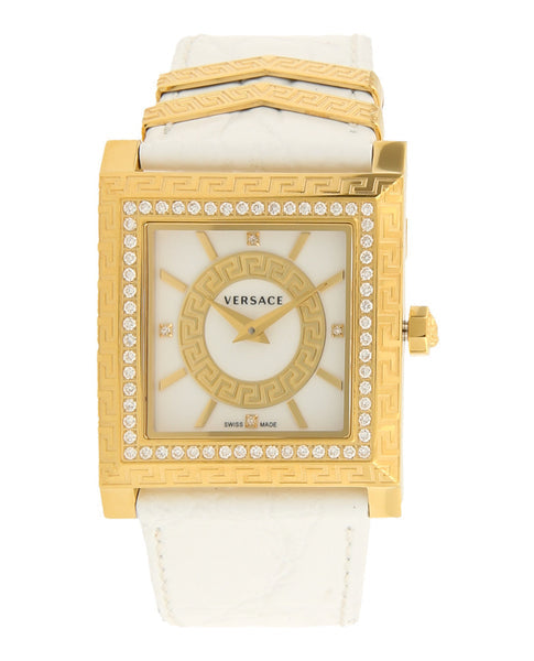 Versace DV25 Diamonds White Dial White Leather Strap Watch For Women - VQF060015 Buy Now By Versace