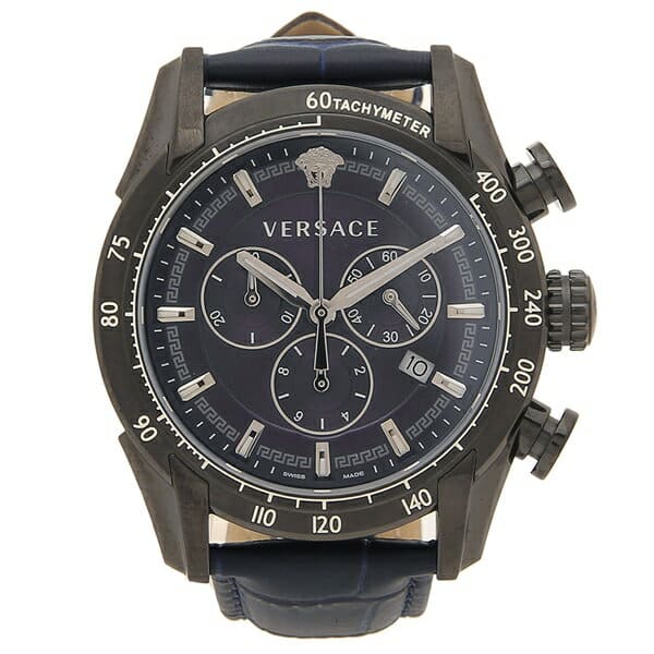 Versace V-Ray Chronograph Quartz Blue Dial Black Leather Strap Watch For Men - VEDB00418 Buy Now By Versace