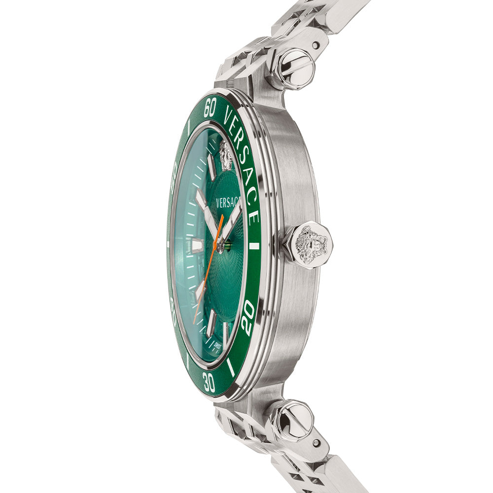 Versace Greca Sport Quartz Green Dial Silver Steel Strap Watch For Men - VEZ300421 Buy Now By Versace
