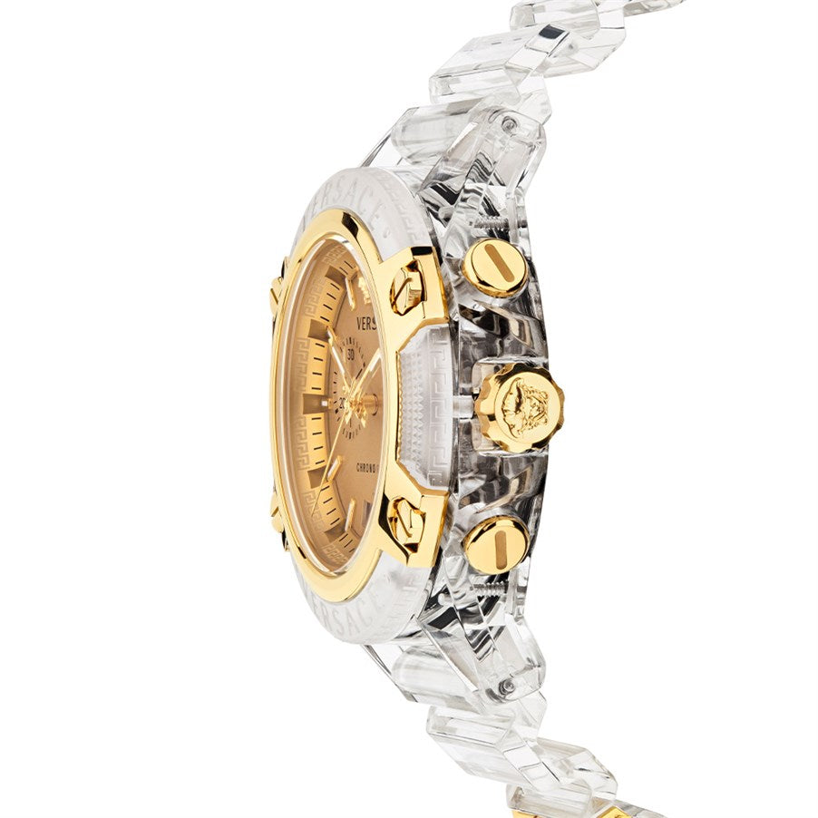 Versace Icon Active Chronograph Gold Dial White Silicone Strap Watch for Men - VEZ700121 Buy Now By Versace