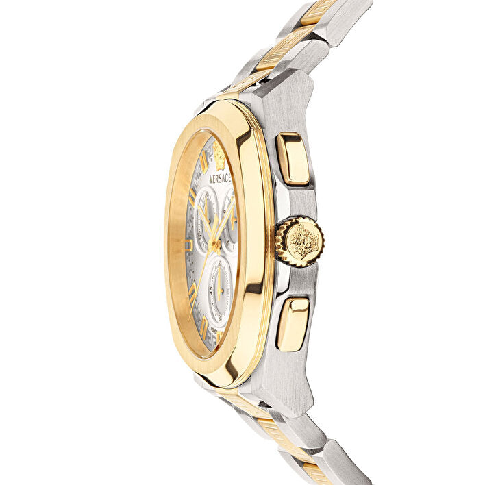 Versace Dylos Chronograph Silver Dial Two Tone Steel Strap Watch for Men - VQC030015 Buy Now By Versace