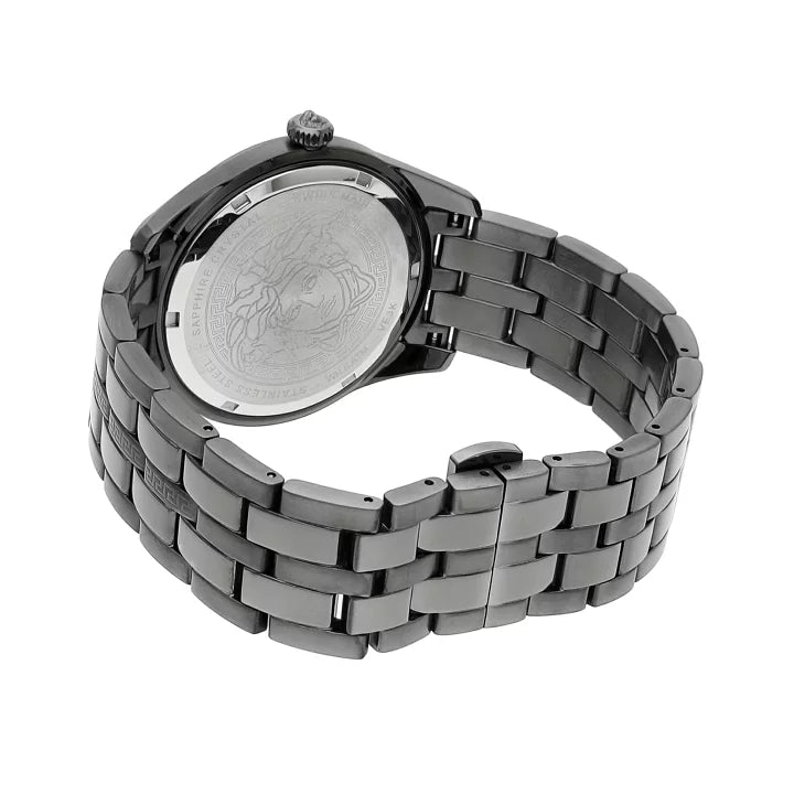 Versace Greca Time Quartz Black Dial Grey Steel Strap Watch for Men - VE3K00622 Buy Now By Versace