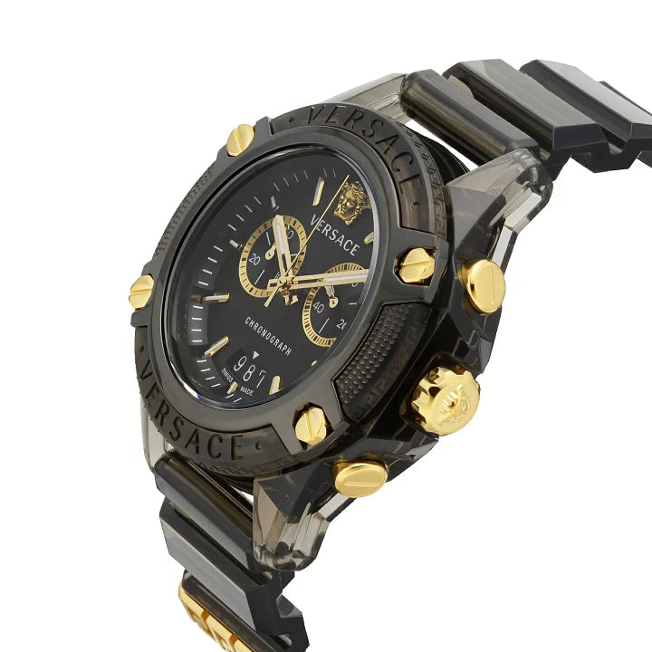 Versace Icon Active Chronograph Black Dial Black Steel Strap Watch for Men - VEZ700421 Buy Now By Versace