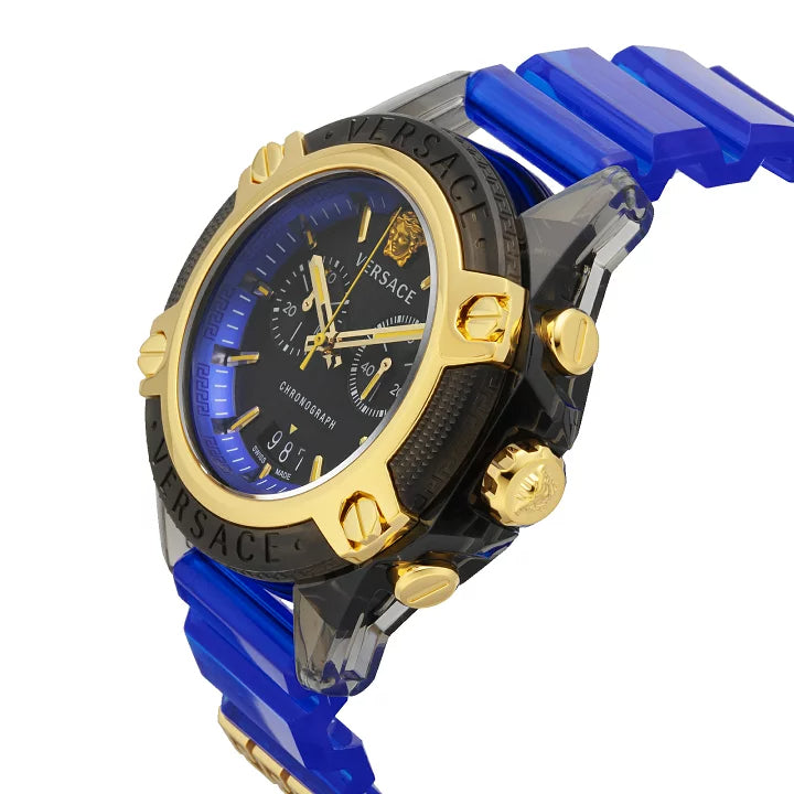 Versace Icon Active Chronograph Black Dial Blue Rubber Strap Watch For Men VEZ700521 Buy Now By Versace