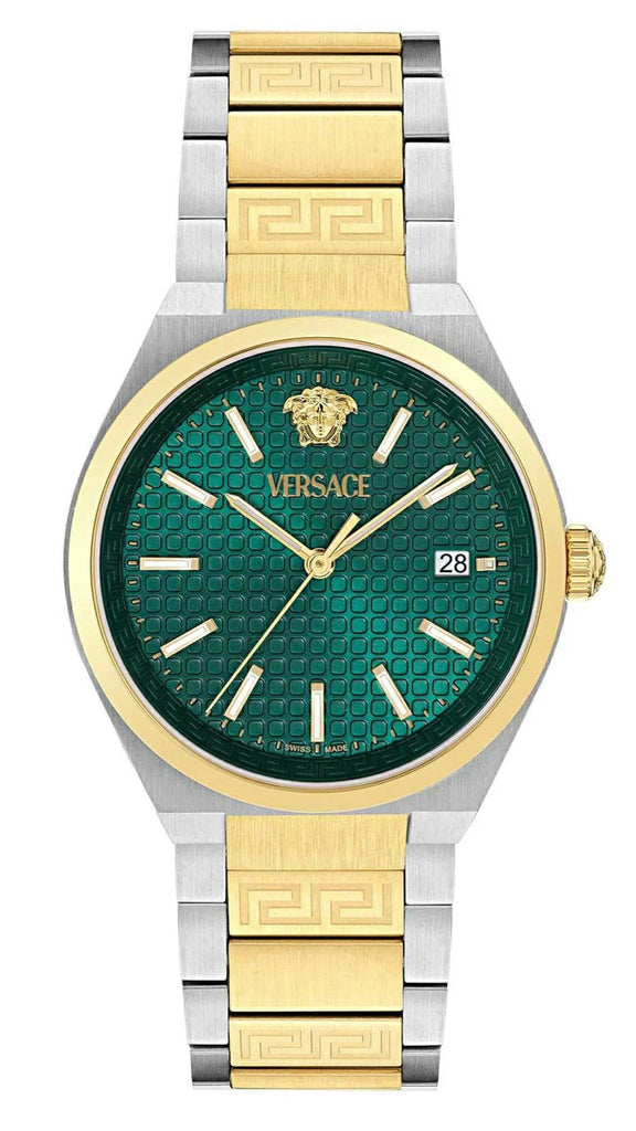 Versace V-Auria Quartz Green Dial Two Tone Steel Strap Watch for Men - VE0F00425 Buy Now By Versace