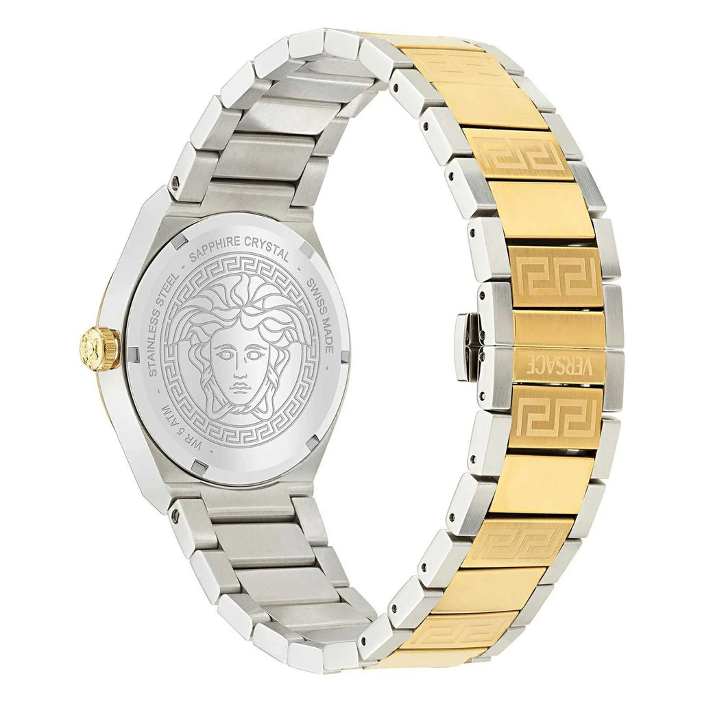 Versace V-Auria Quartz Green Dial Two Tone Steel Strap Watch for Men - VE0F00425 Buy Now By Versace