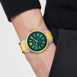 Versace V-Auria Quartz Green Dial Two Tone Steel Strap Watch for Men - VE0F00425 Buy Now By Versace