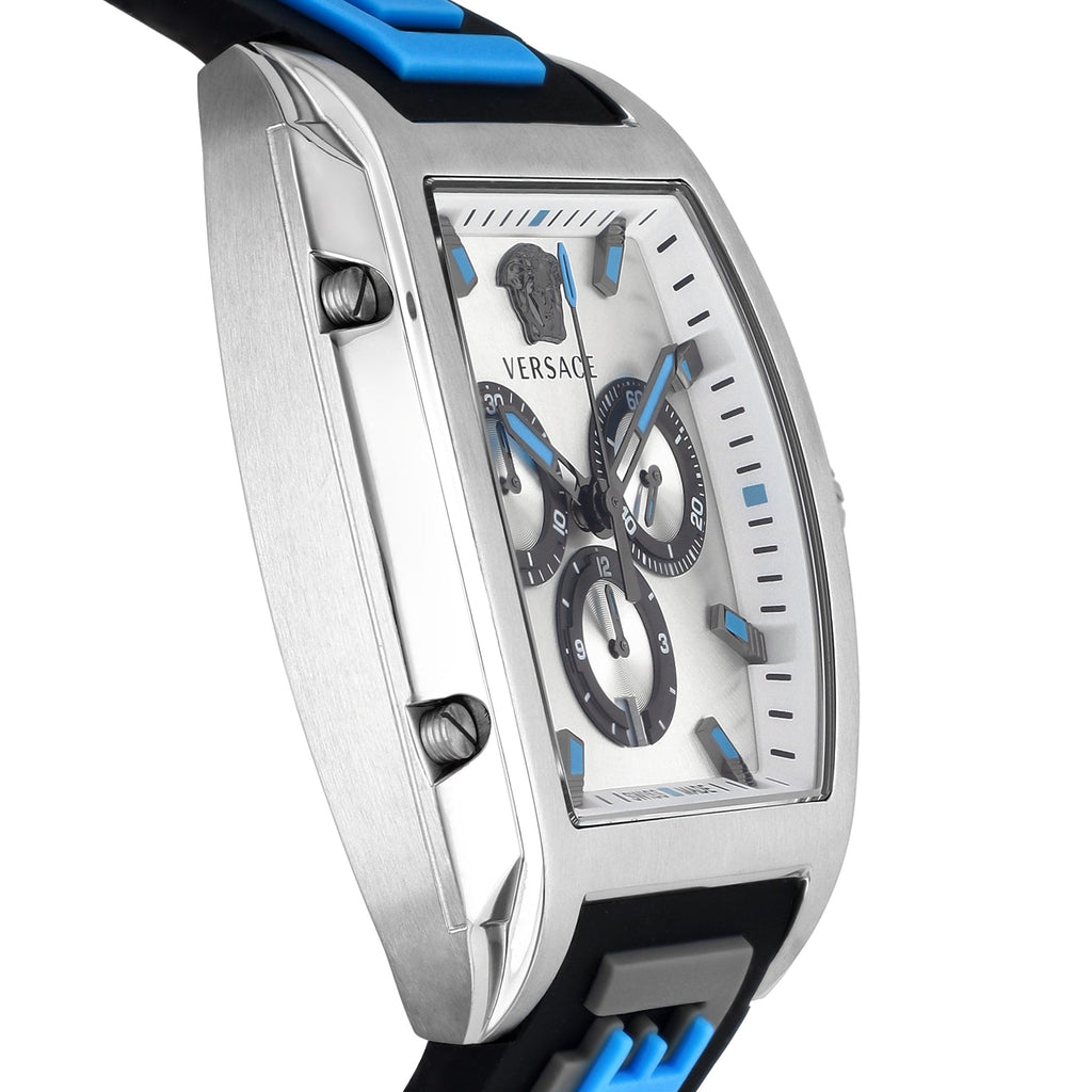 Versace Dominus Chronograph Silver Dial Black Rubber Strap Watch For Men - VE6H00123 Buy Now By Versace