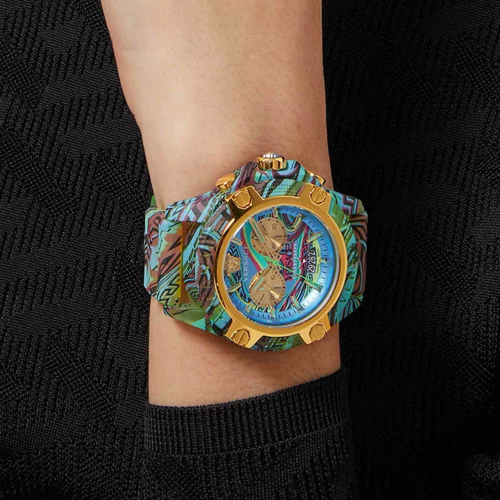 Versace Icon Active Chronograph Blue Dial Green Rubber Strap Watch For Men - VEZ701322 Buy Now By Versace