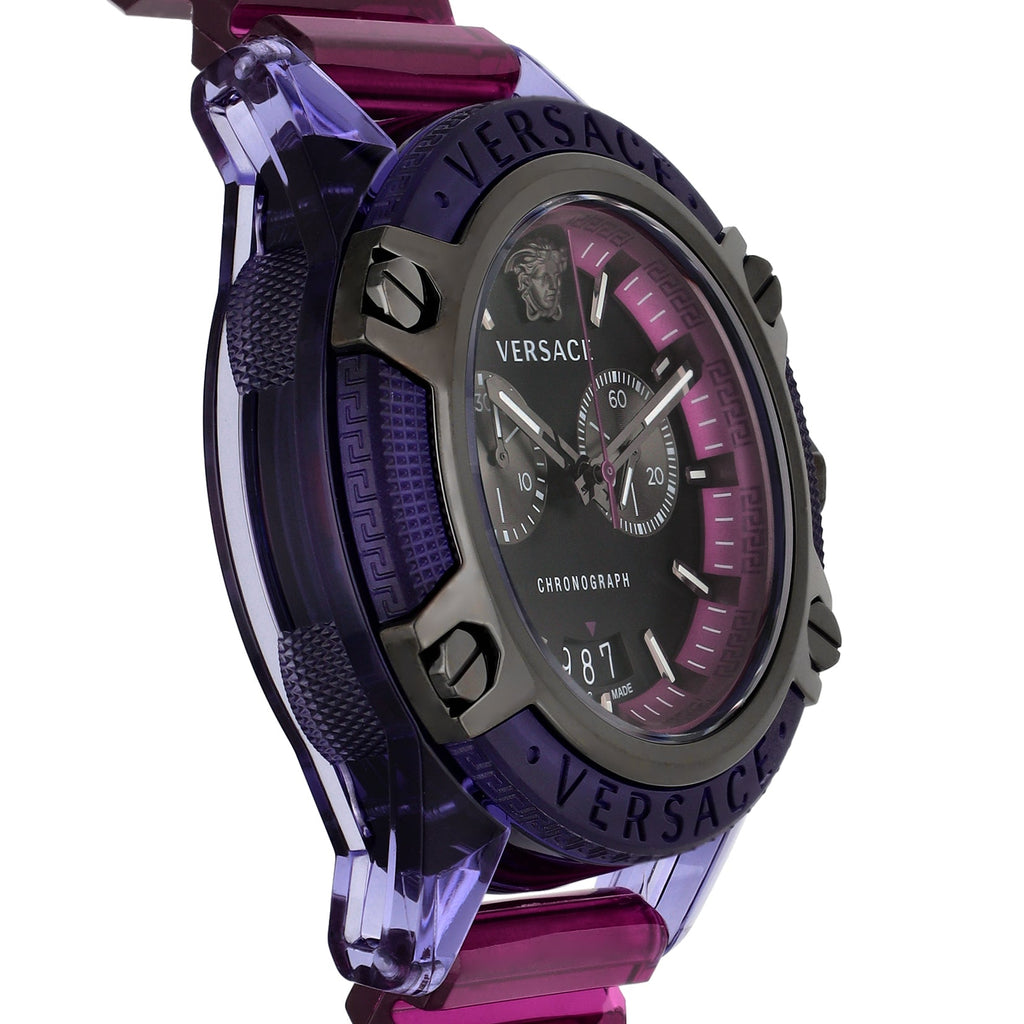 Versace Icon Active Chronograph Black Dial Purple Rubber Strap Watch For Men - VEZ701423 Buy Now By Versace