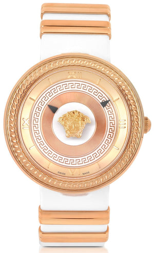 Versace V Metal Icon Gold Dial White & Gold Strap Watch for Women - VLC040014 Buy Now By Versace
