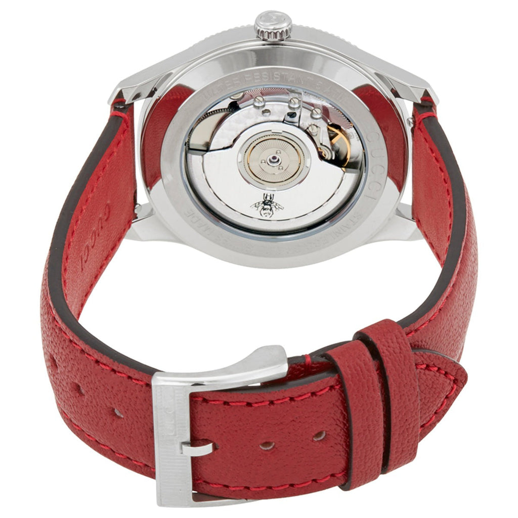 Gucci G Timeless Automatic Silver Dial Red Leather Strap Watch For Men - YA126346 Buy Now By Gucci