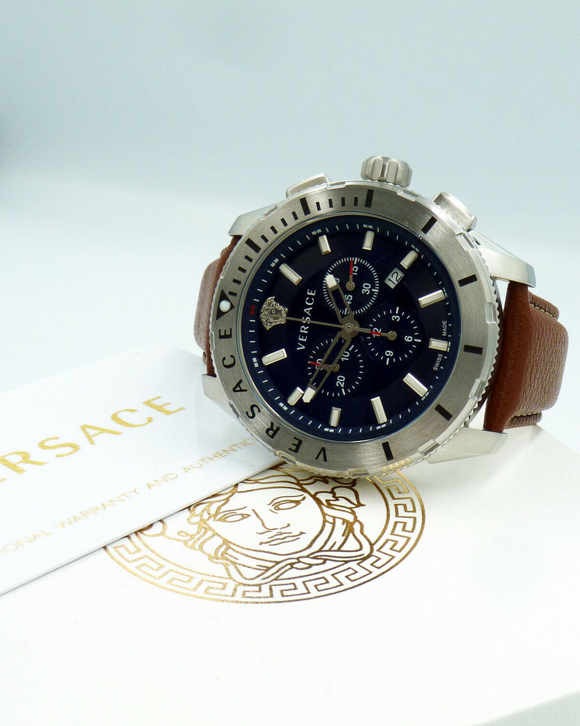 Versace Casual Chronograph Blue Dial Brown Leather Strap Watch for Men - VERG002-18 Buy Now By Versace