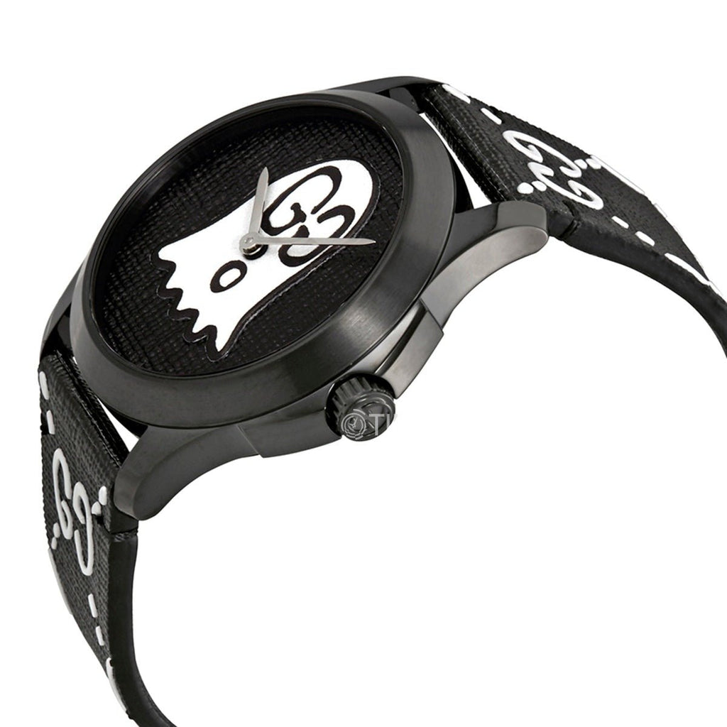 Gucci G Timeless Ghost Black Dial Black Leather Strap Watch For Men - YA1264018 Buy Now By Gucci