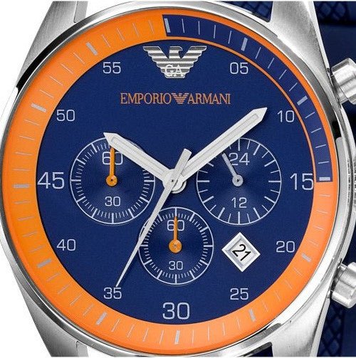 Emporio Armani Chronograph Blue Dial Blue Rubber Strap Watch For Men - AR5864 Buy Now By Emporio Armani
