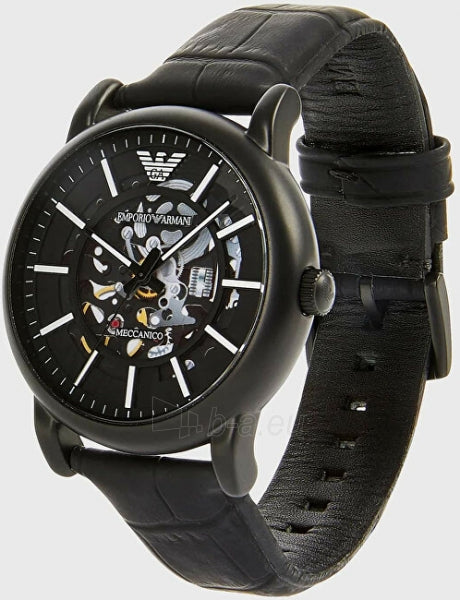 Emporio Armani Meccanico Automatic Skeleton Dial Black Leather Strap Watch For Men - AR60008 Buy Now By Emporio Armani